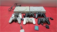 2 ps1 consoles and 6 controllers
