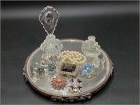 Vintage Perfume Bottles, Jewelry and Tray