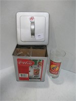 4 Collectible Coke Glasses in Tin Container