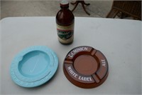 Pair Ashtrays & Stubby Beer Bottle