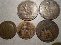 5 pièces de 1 penny britanique