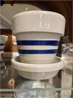 blue stripe pottery planter