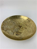 8" China Brass dragon etched bowl.  Maarked on
