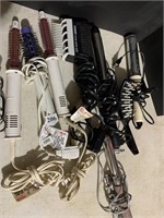 ASSORTED CURLING BRUSHES AND IRONS