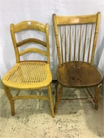 Lot of 2 Wood Chairs-One w/ Cane Seat