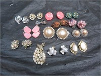 13 Pair of Clip Earrings & 1 Brooch