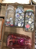 4 jars with bottle caps,one quart jar is red glass
