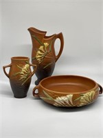 Roseville Pottery Freesia Bowl, Vase, Pitcher.