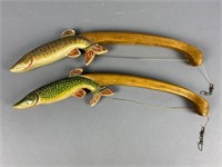 2 Bill Green Hand Carved Lake Jig Sticks,