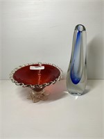 MURANO GLASS VASE AND RUBY COMPORT