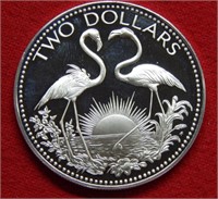 1974 Bahamas Silver Proof $2 - Flamingos