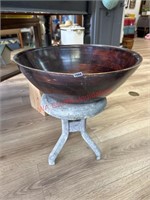 Wooden Bowl with Metal Stool Stand