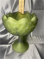 Green satin glass ruffle compote