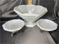 Milk glass fruit bowl and small footed bowls