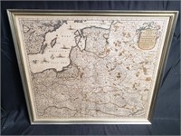 Antique colored engraved map of Poland and