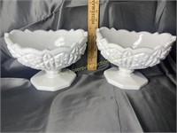 Pair of heavy milk glass stands