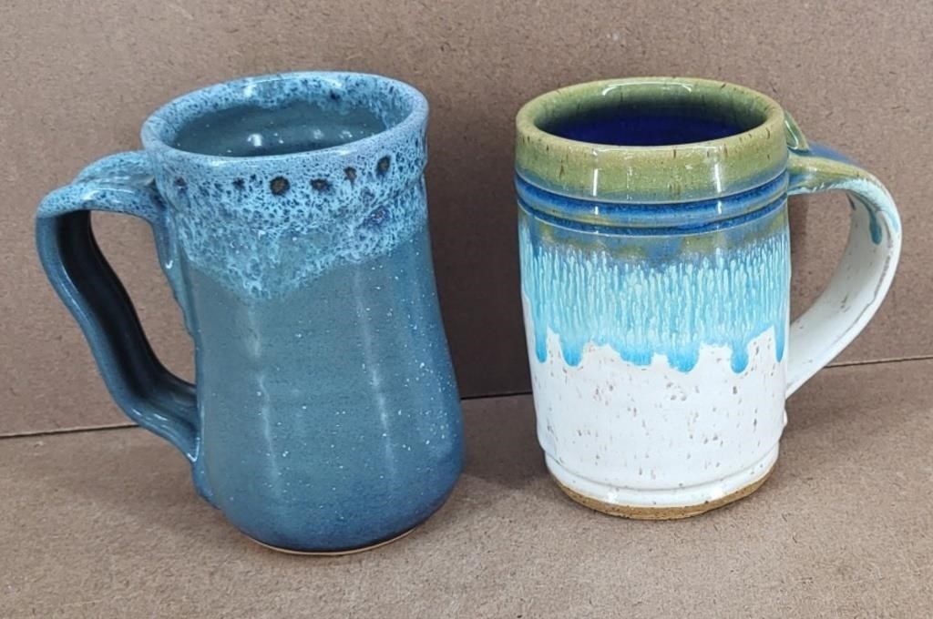 2pc Eclectic Artisan Pottery Mugs