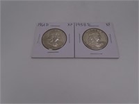 (2) 1958d/61d SIlver Franklin Half Dollar Coins