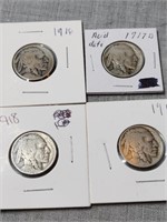 4- Buffalo Nickels, 1916,1917-d,1918 & 1919
