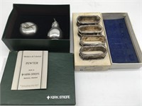 Kirk Stieff Pewter S&P + Silver Napkin Bands