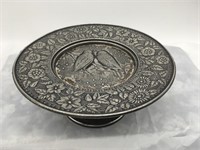 Awesome Ornate Bird Silver Plate Footed Dish