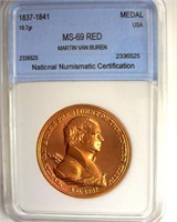1837-1841 Medal NNC MS69 RD Martin Van Buren