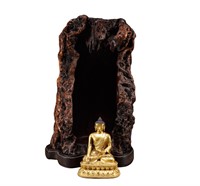 Qing Dynasty wooden Buddha niche bronze gold Buddh