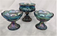 3 PC INDIANA  BLUE CARNIVAL GLASS
