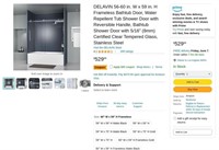 B5009  DELAVIN Frameless Bathtub Door, 60" x 59