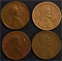 (2) 1914-S VF,VG & (2) 1922-D F, VG LINCOLN CENTS