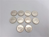 10 pièces canadiennes de 25 cents en argent 1967