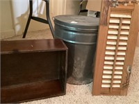 Metal Can, Wood painted shutter, wooden box