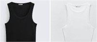 2 x Sz S  Zara BASIC RIB TANK TOP - White & Black