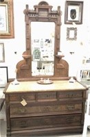 Carved Walnut Marble Top Dresser