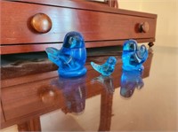 Set 3 Vintage Glass Blue Birds