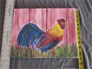 Hand painted canvas rooster painting wall decor