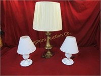 Vintage Milk Glass Lamps, Brass Lamp 3pc lot