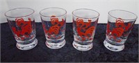 Four 4" Mid Century Rooster Glasses