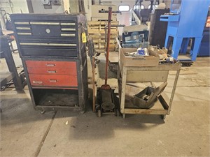 Tool box, jack, rolling cart with contents