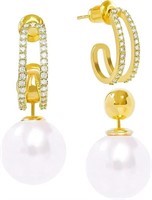 14k Gold-pl. .64ct Pearl & Topaz Drop Earrings