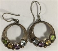 Pair Of Sterling Silver & Colored Stones Earrings