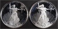 (2) 1 OZ .999 SILVER ST. GAUDENS ROUNDS