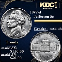 1972-d Jefferson Nickel 5c Grades GEM+ 5fs
