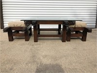 Asian Style Handcarved Table w/Matching Stools