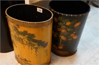 Hand Painted English Trash Can & Wood Asian
