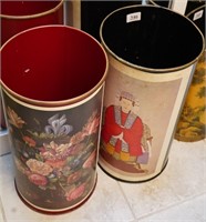 (2) Metal Trash Cans (Red w/Flowers and Asian