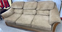 3 Seater Microfibre Couch w/Wood Trim. (87"W x