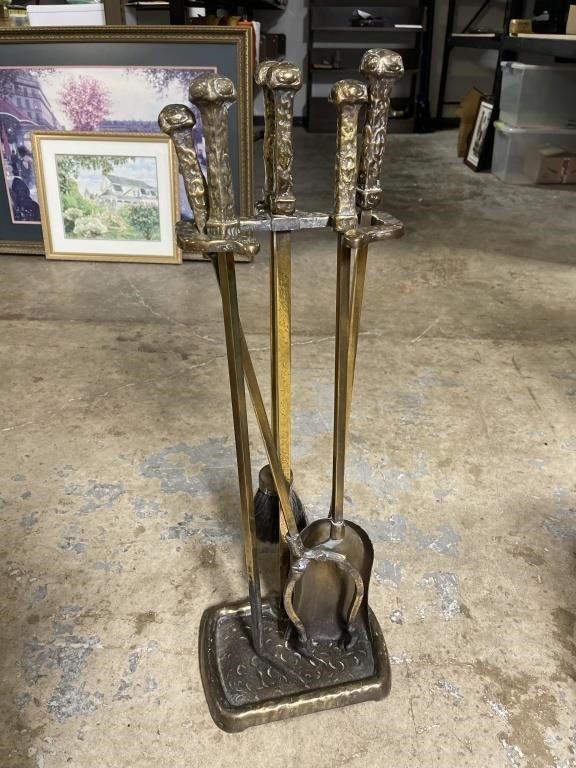 Heavy Solid Brass Fireplace Tool Set