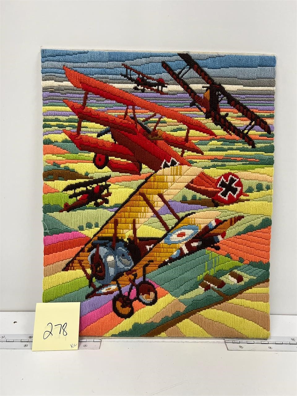 Vintage Needlepoint WW1 Dogfight France Red Baron