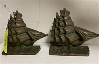 PAIR OF BRASS SHIP BOOK ENDS